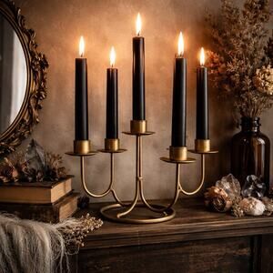 Gold Metal 5 Arm Candelabra Gothic Boho Dark Academia Candle Holder